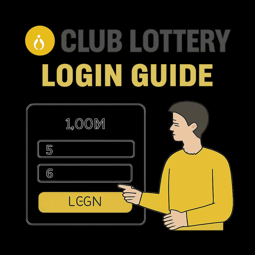 An illustration depicting the login steps for 6 Club Lottery.