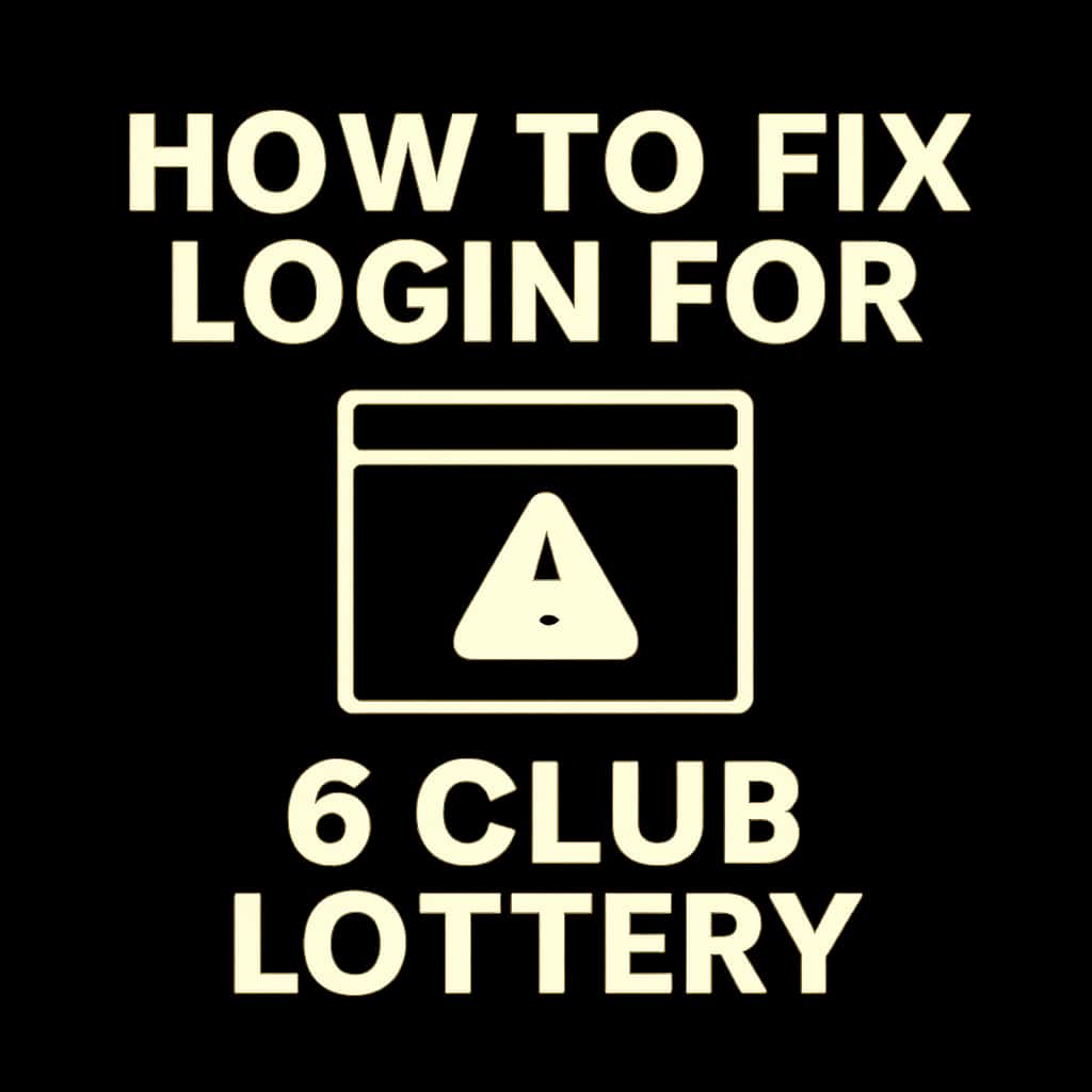A badge representing guidance on fixing login issues for the 6 Club Lottery.