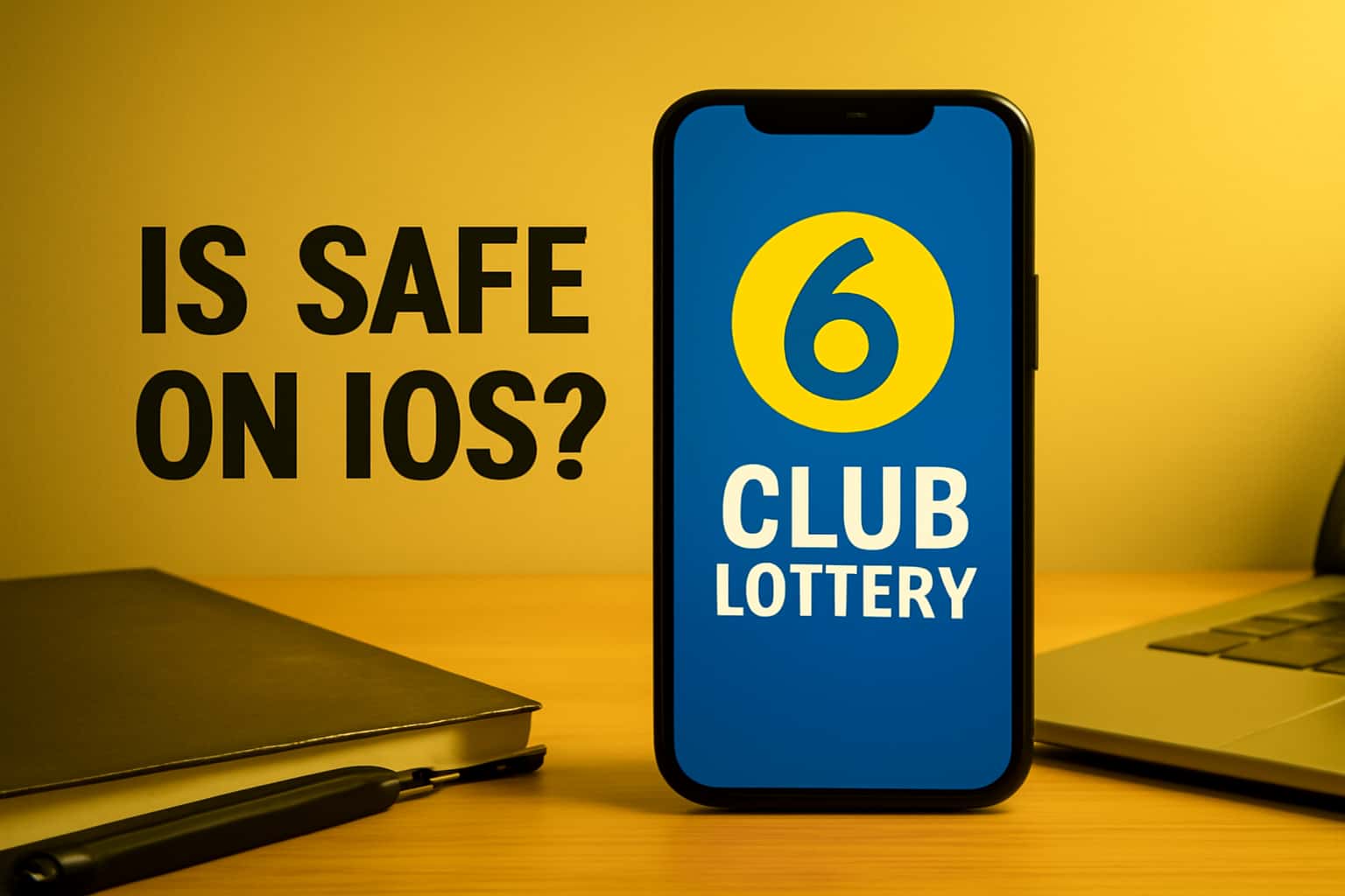 Informational scene illustrating the safety of the 6 Club Lottery on iOS.