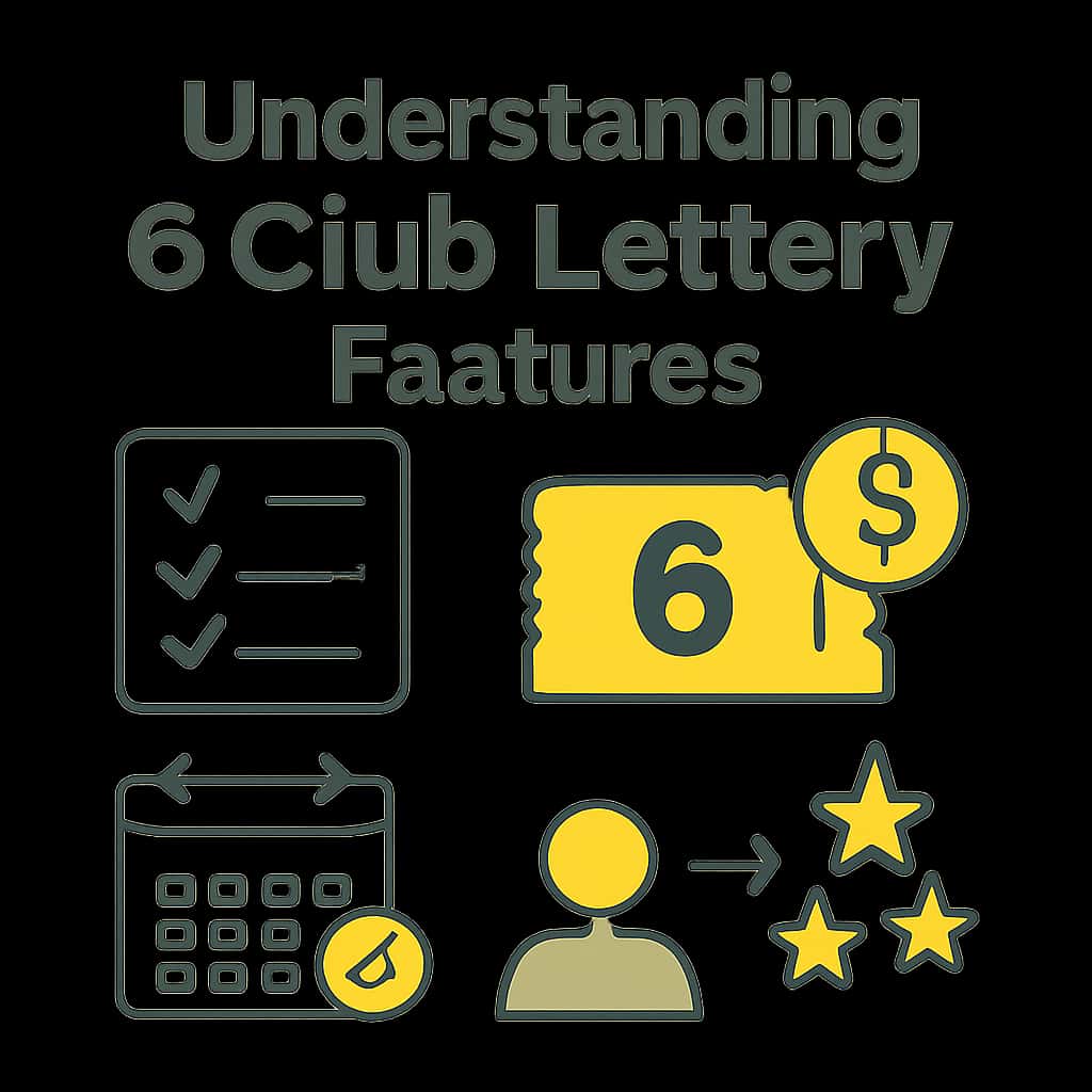 An educational diagram illustrating the features of 6 Club Lottery.